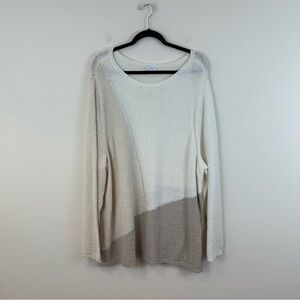 Pure Jill Sweater Knit Tunic Top Pullover Tan Brown Cream Colorblock Cotton 3X
